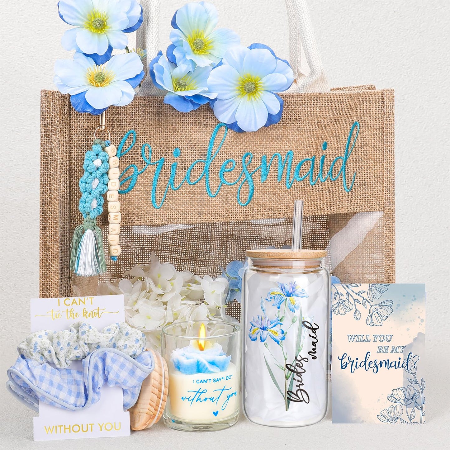 Elysirise Bridesmaid Gifts,Bridesmaids Proposal Bag,Will You Be My Bridesmaid,Bridesmaids Proposal Tote Bag Glass Cup Gifts for Wedding Day