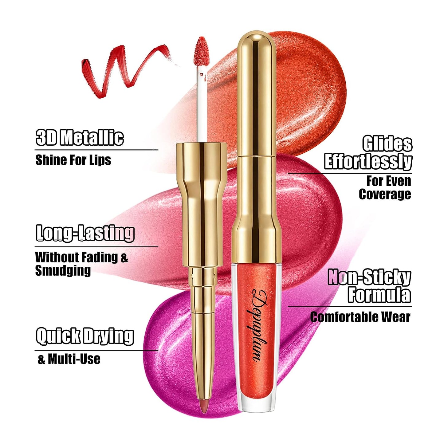 Pink Metallic Lipstick & Lip Liner Combo - Waterproof, Smudgeproof Shimmer Finish | Long Lasting Nude (GB24 Mauve Babe)
