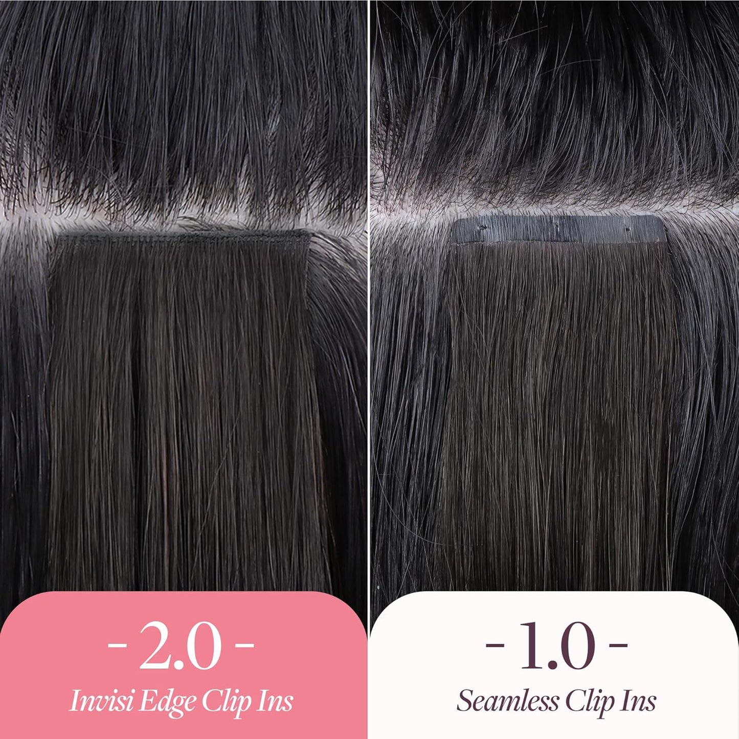 Invisi Edge Clip-In Hair Extensions Set - 16 Inch, 160g | Virgin Real Human Hair, #1B - 9 Pieces