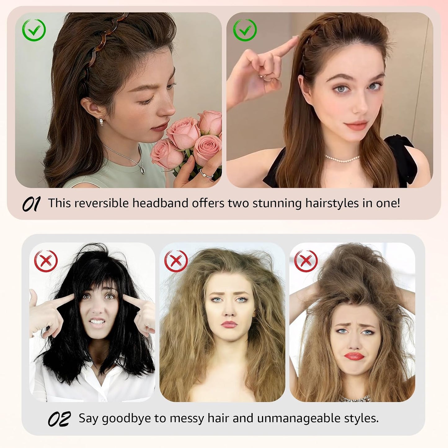 Zig Zag Headbands for Women - Non-Slip Wavy Plastic Hair Combs | 5 Pack, Classic 90s Style