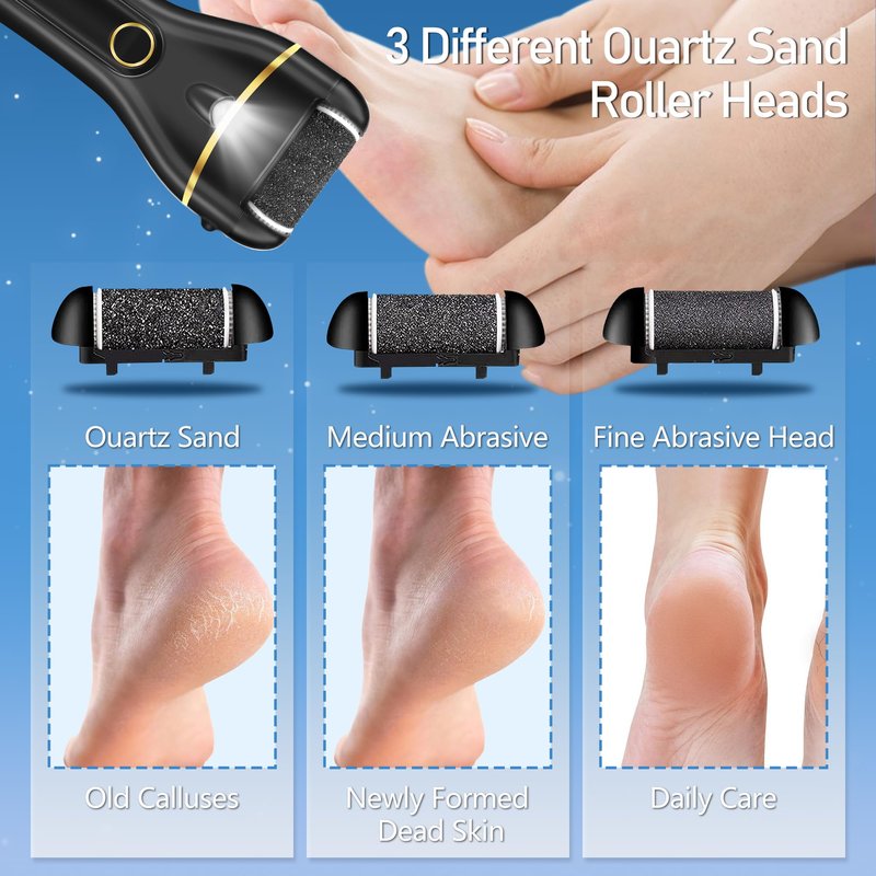 Jamestry Callus Remover for Feet, Electric Foot Callus Remover Waterproof with 3 Rollers 2 Speed Battery Display,17 in1 Rechargeable Foot File Pedicure Kits for Dead Hard Cracked Dry Skin