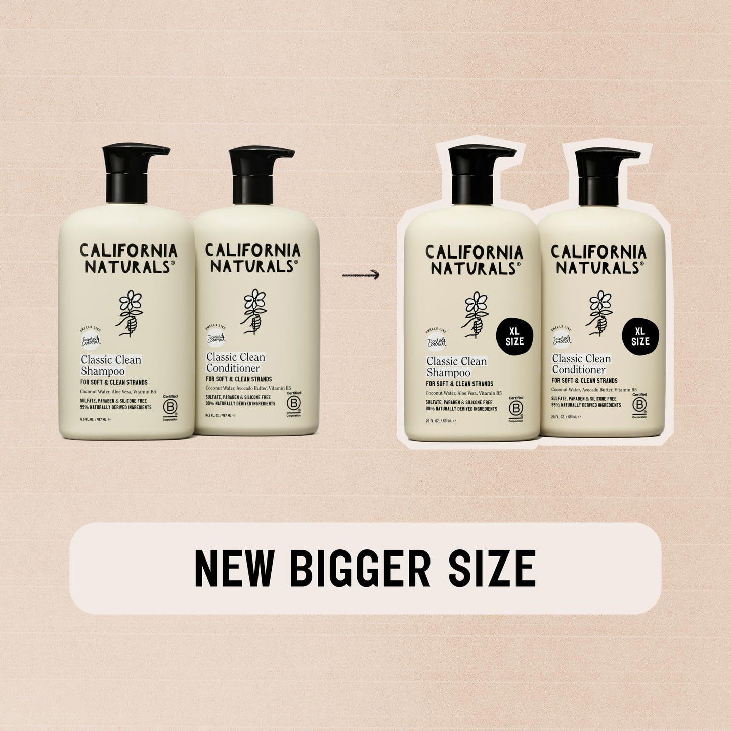 California Naturals Classic Clean Toasted Coconut Shampoo and Conditioner Set, Hair Care for Women & Men, Natural, Vegan, Cruelty, Silicone, Paraben, and Sulfate Free Shampoo, Color Safe, 20 Fl Oz