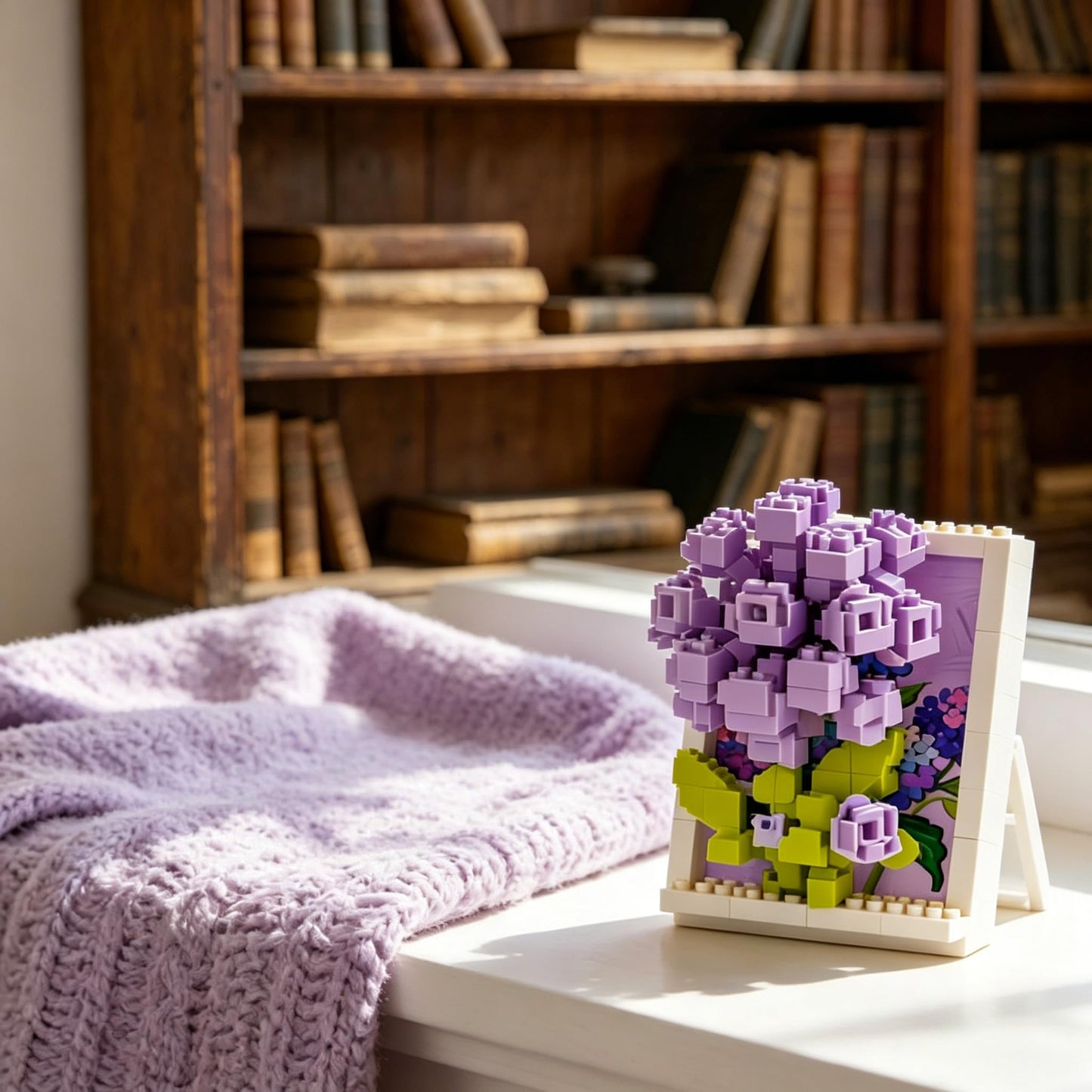 Framed Purple Hydrangea Hand-Assembled Figurine, Mini Flower Wall/Desk Decor, Hydrangea Theme Collectible Statue for Home Office