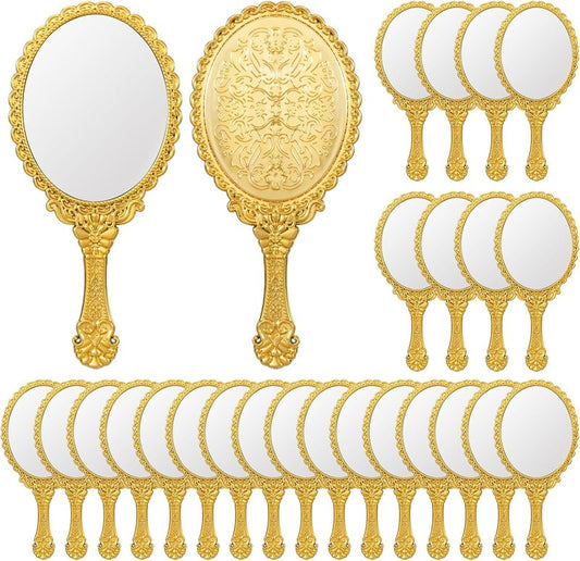 Vintage Handheld Makeup Mirrors - 24 Pack Gold Floral Portable Design | Travel Cosmetic Purse Mirrors for Women
