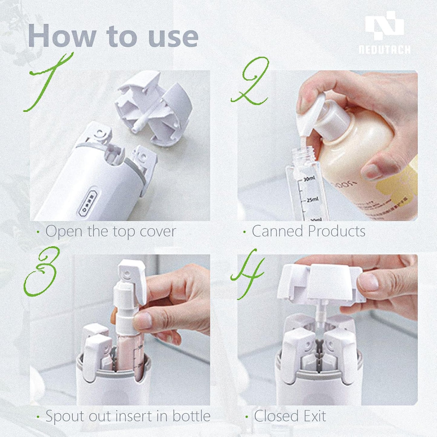 Travel Dispenser Bottles - 4 in 1 Refillable Leak-Proof Toiletry Containers | TSA Compliant, Portable Organizer (White)