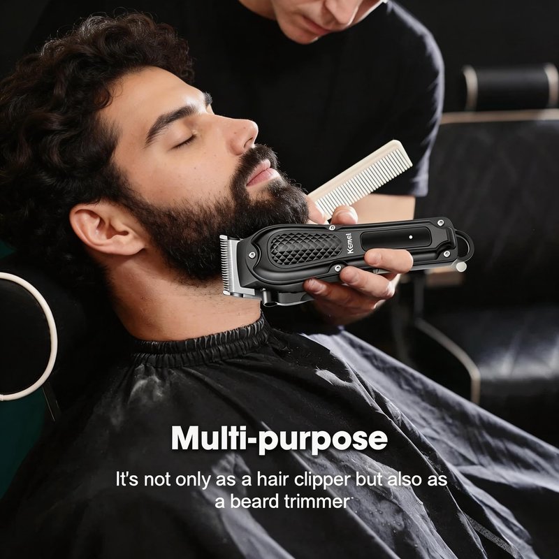 KEMEI Professional Hair Clippers for Men T-Blade Trimmer Zero Gapped, Cordless Beard Trimmer Kit with LED Display and Barber Cape, 3-Piece Set for Home Grooming