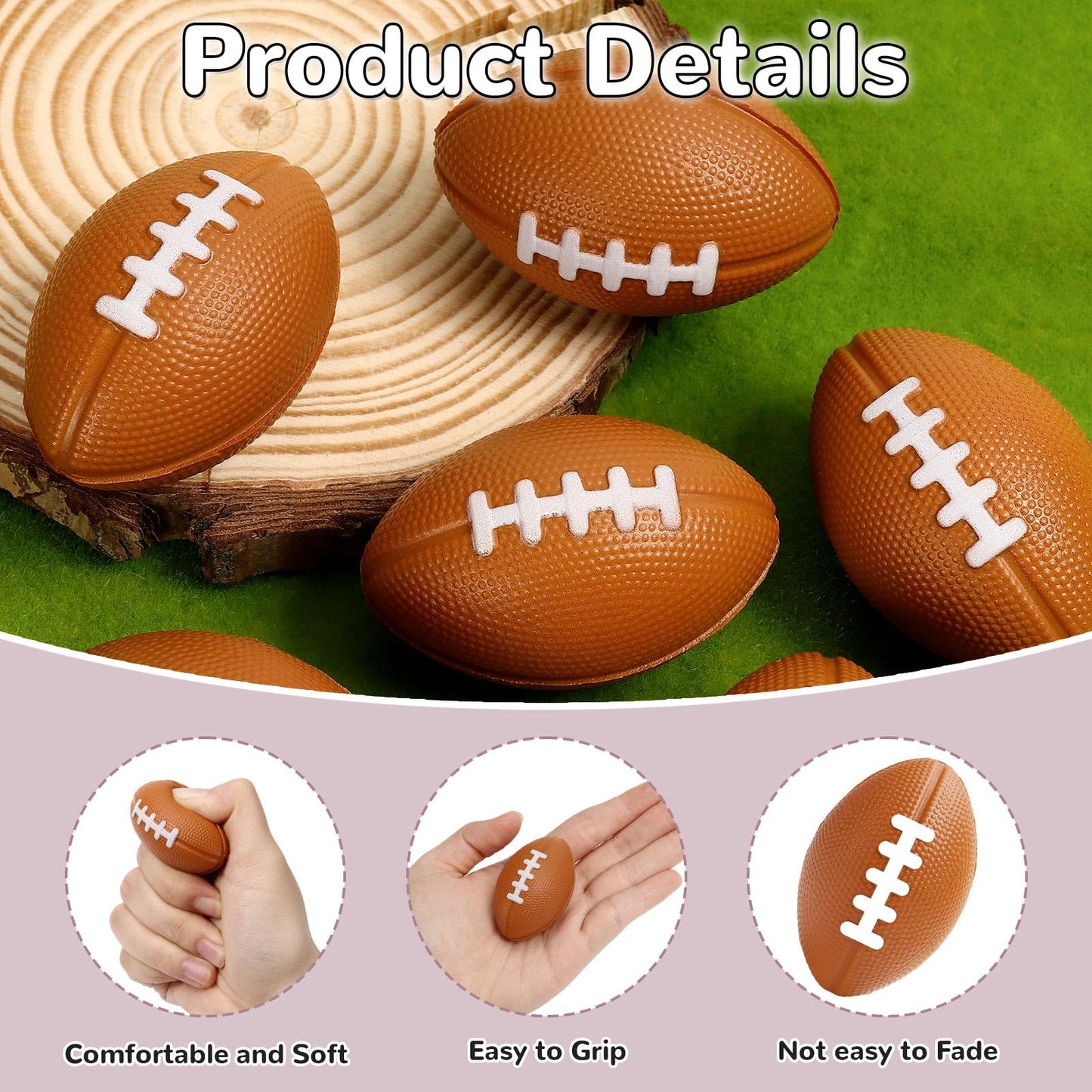 20 PCS Mini Football Stress Balls, Foam Football Sports Balls, Small Squeeze Stress Relief Footballs for Gifts, Goodie Bags Stuffers, Sport, Birthday, Party Supplies (Brown-Football)