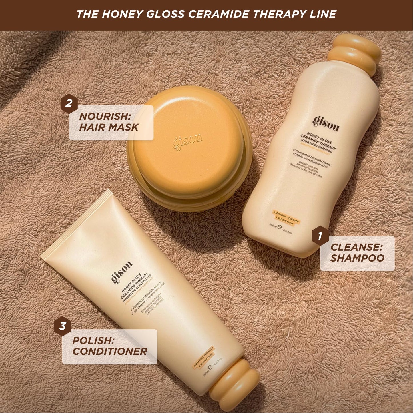 Gisou Honey Gloss Ceramide Therapy Hydrating Conditioner – Smooths, Detangles & Adds Shine with Mirsalehi Honey & Ceramides (6.8 Fl Oz)