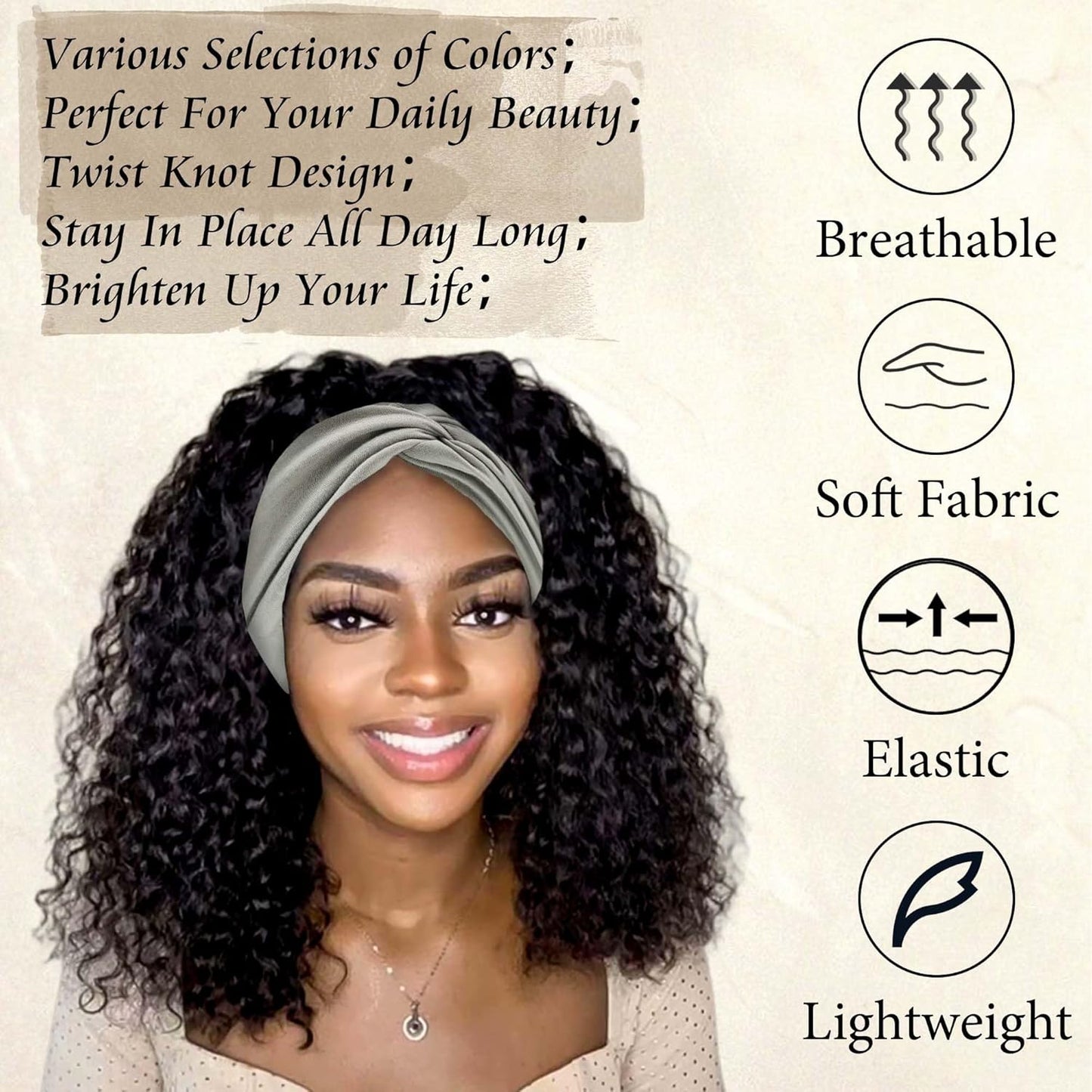 Bandana Headbands for Women - Large Turban Wraps | Knotted Criss Cross Design, Perfect for Workouts