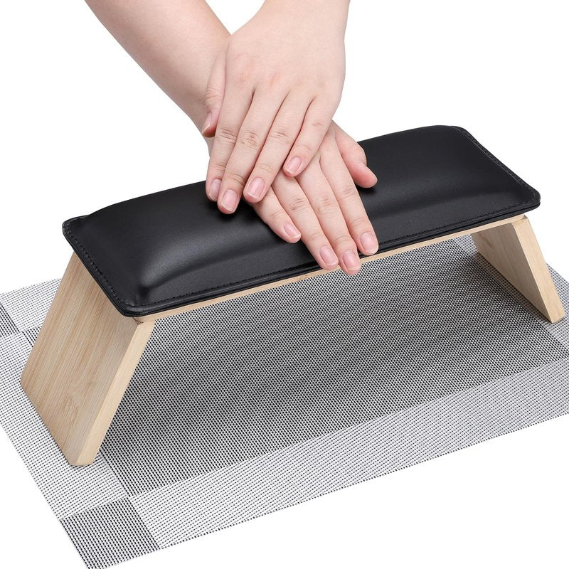 Segbeauty Arm Rest Stand for Nails Tech, Black Wooden PU Leather Nail Arm Rest with Cushion, Professional Manicure Hand Stand Nail Pillow Nails Art Accessories Table for Nail Salon Tech Home Use