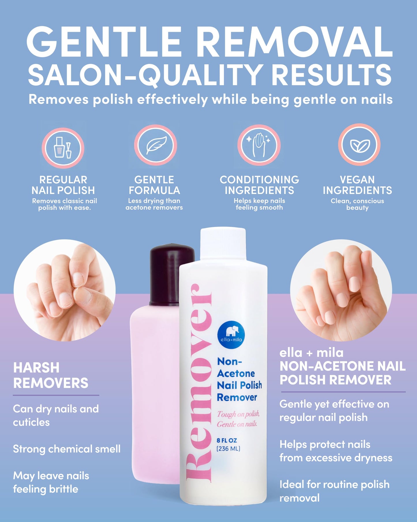 ella+mila Conditioning Nail Polish Remover - Non-Acetone, 8 fl oz
