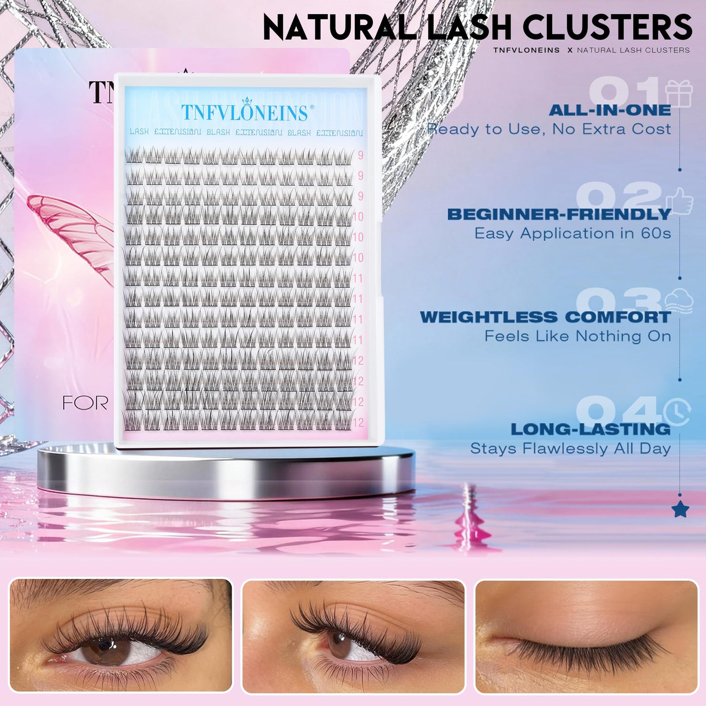 TNFVLONEINS Natural Lash Clusters Wispy Eyelash Clusters 9-12MM Short Lashes Clusters 168Pcs Cluster Eyelash Extensions Natural Look Individual Lashes Extensions DIY Cluster Lash Extensions