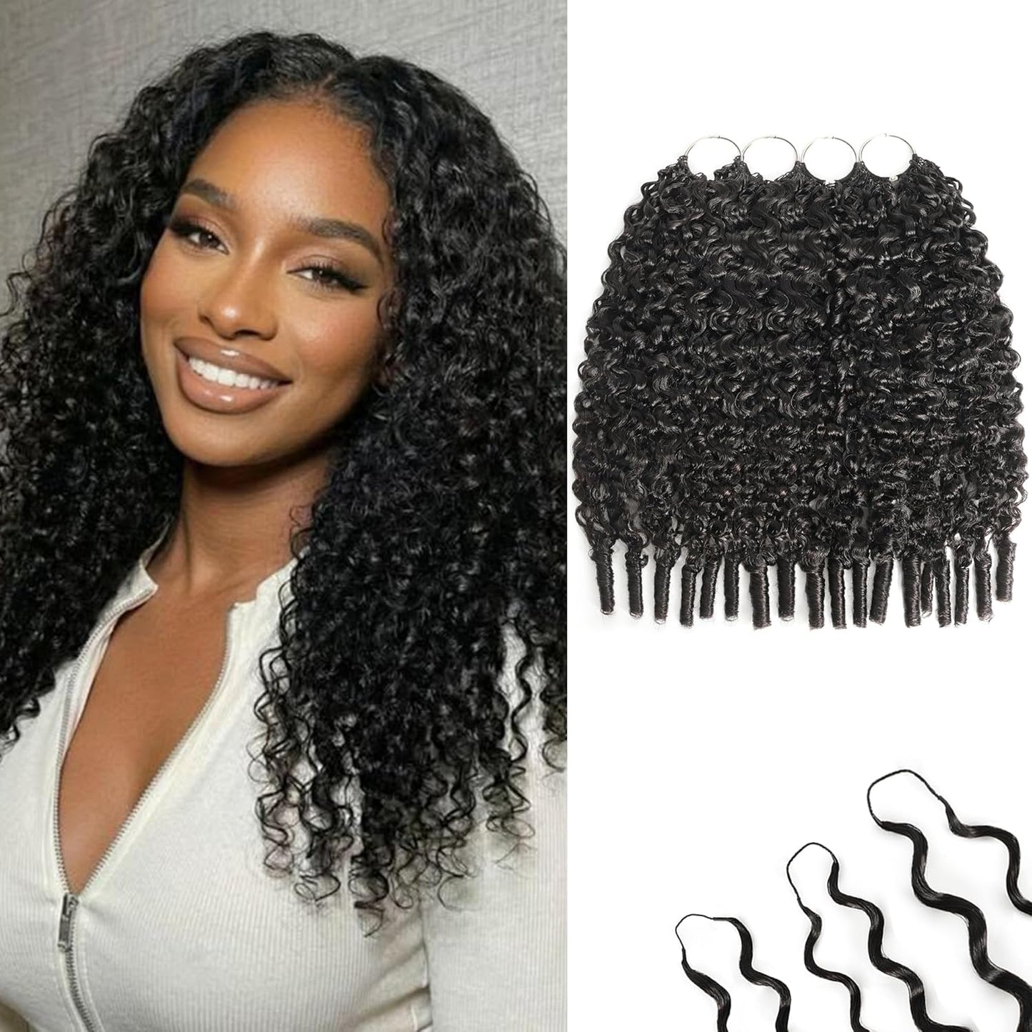 Human Crochet Hair for Black Women - 18 Inch Burmese Curly Bundles | Pre-Separated, Natural Black, 240g