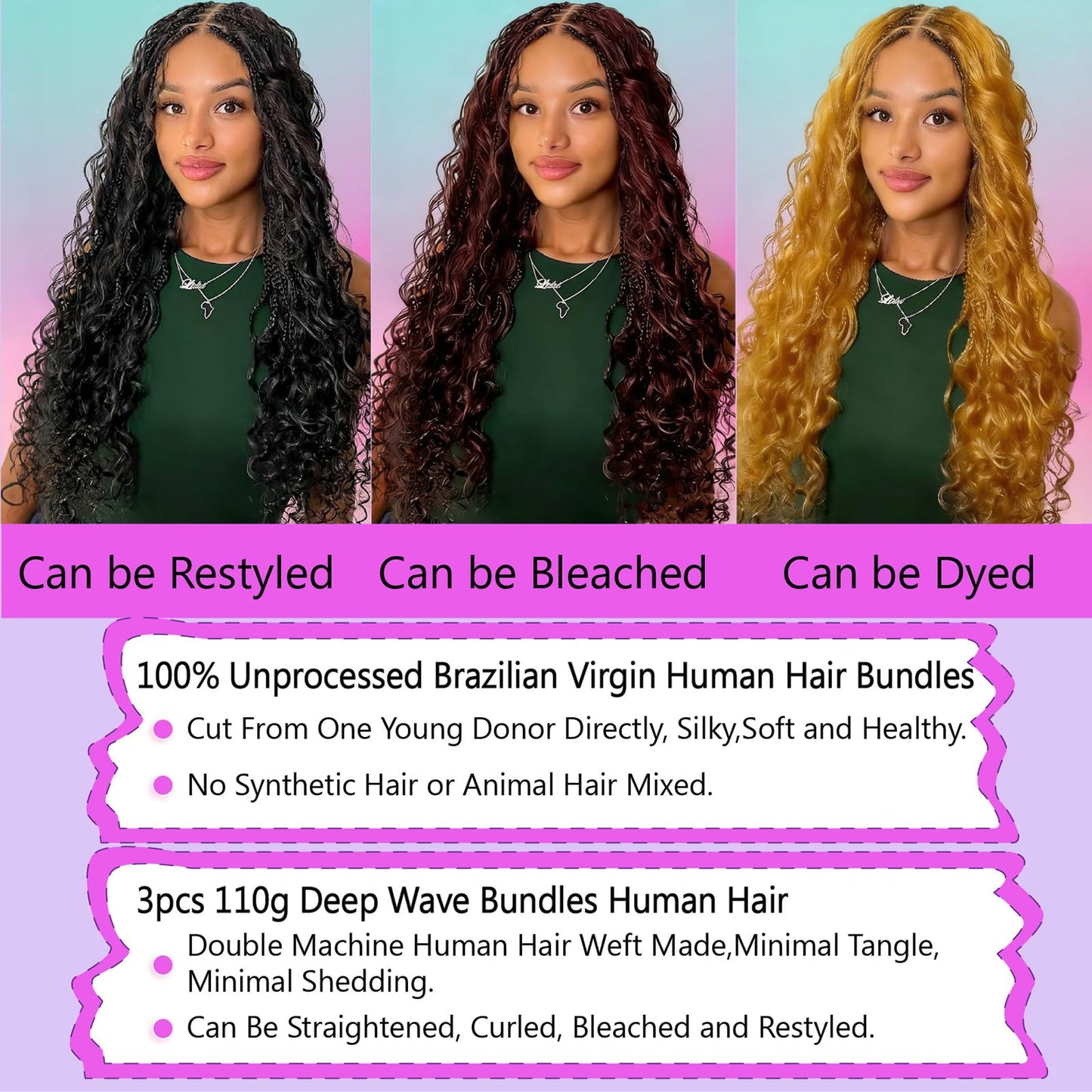 Human Braiding Hair for Boho Braids 110g 18 Inch Deep Water Wave Curly Bulk 100% Human Hair Curly Deep Wave Bundles for Braiding Knotless, Wet and Wavy Crochet Hair Extensions Bohemian Micro Braiding