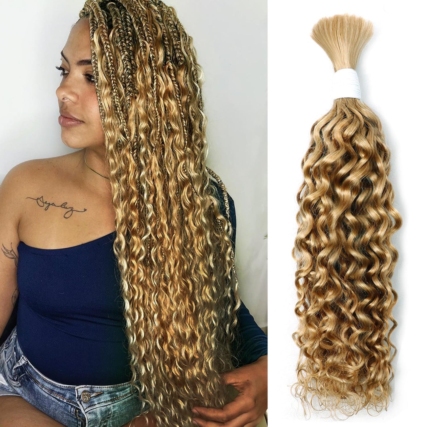 Body Wave Curly 4/27 Human Braiding Hair - 100g One Bundle for Boho Braids | 18 Inch