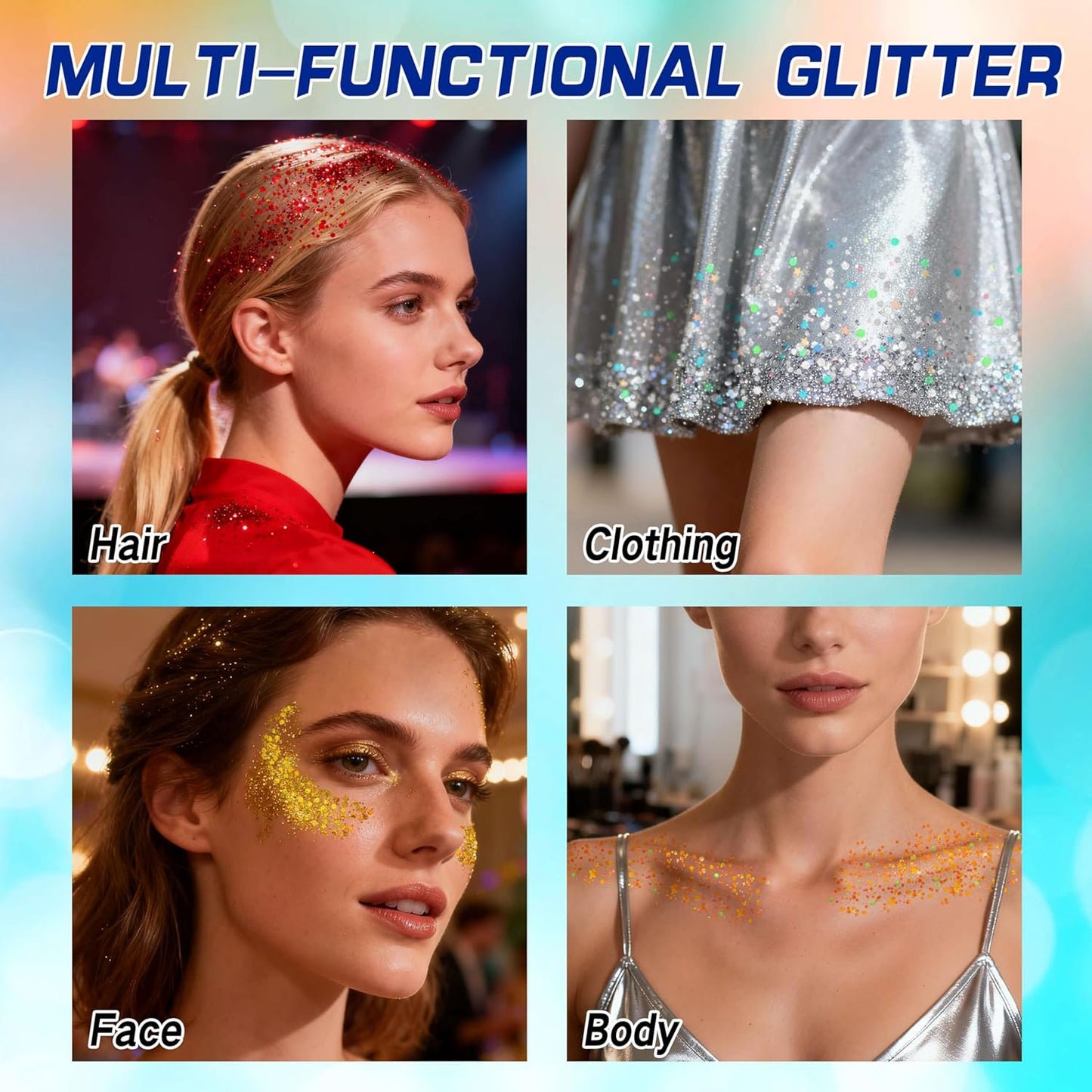 Red Face Hair Glitter - Holographic Patriotic Body Glitter for 4th of July | Chunky Sequins for Festival Makeup