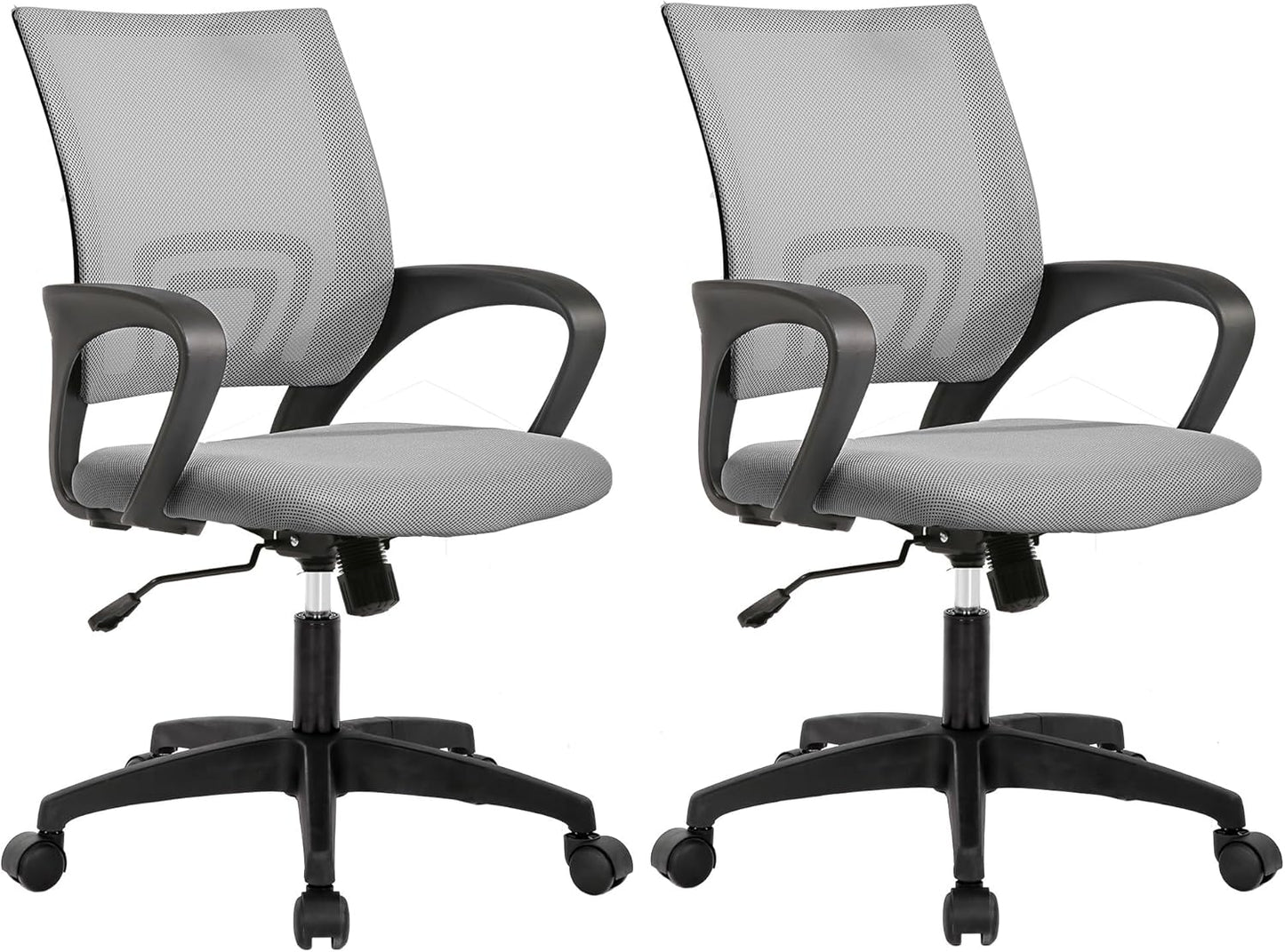 Ergonomic Office Chair - Mid-Back Swivel Desk Chair with Breathable Backrest & Lumbar Support - Adjustable Height | Dark Black