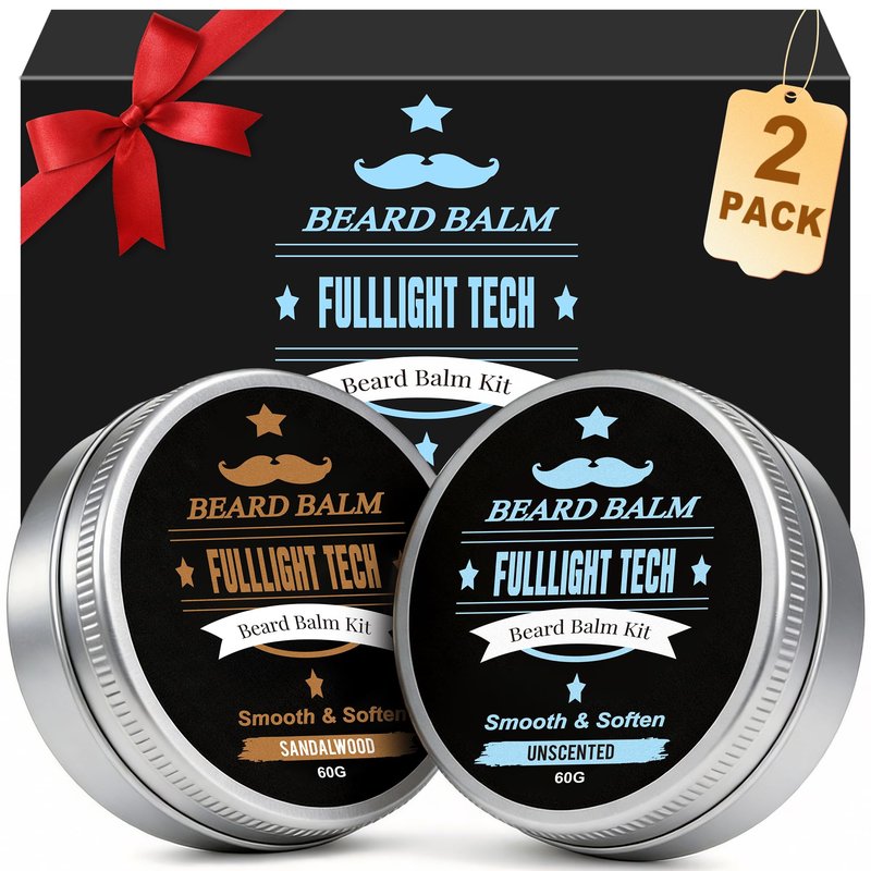 Beard Balm,2 Oz Sandalwood & 2 Oz Unscented Balm -Coconut & Argan & Jojoba Oils,Shea Butter- Styles, Hydrates & Smooths Beards & Mustaches,Beard Styling Balm for Mens Gifts for Men