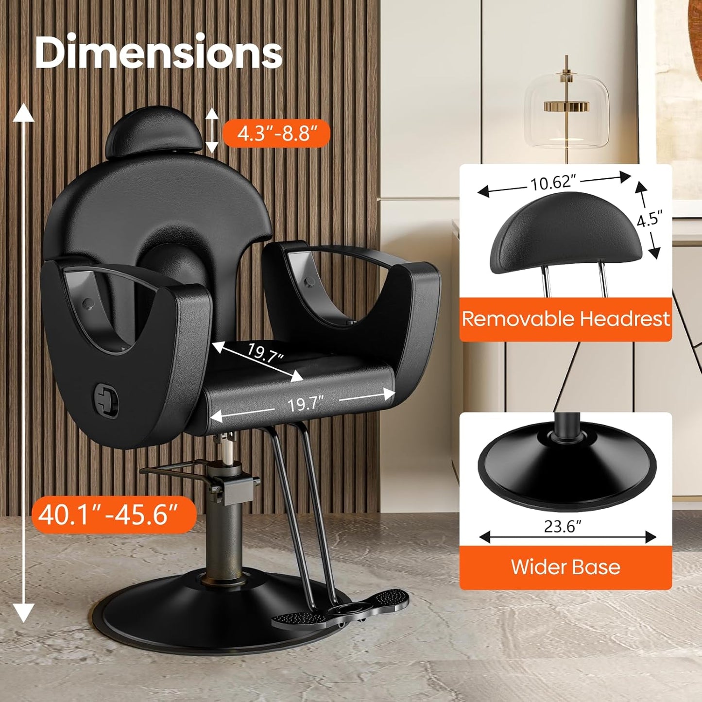 Reclining Salon Chair - 360° Swivel & Height Adjustable Heavy-Duty Styling Seat for Beauty Salons | Black