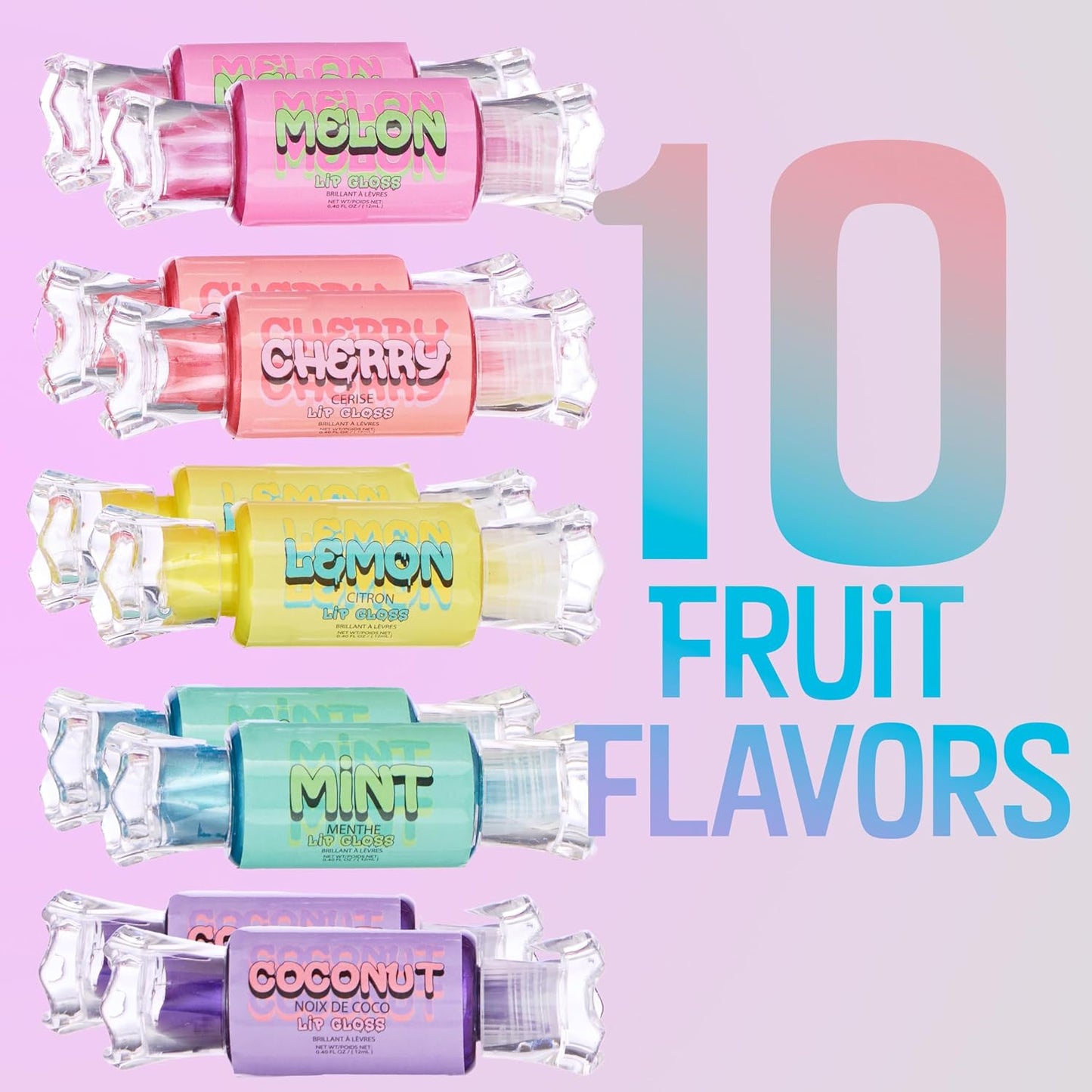 Candy Lip Gloss Set - 10pc Fruity Flavored Tubes with Precision Applicator | Safe & Non-Toxic Gift for Girls