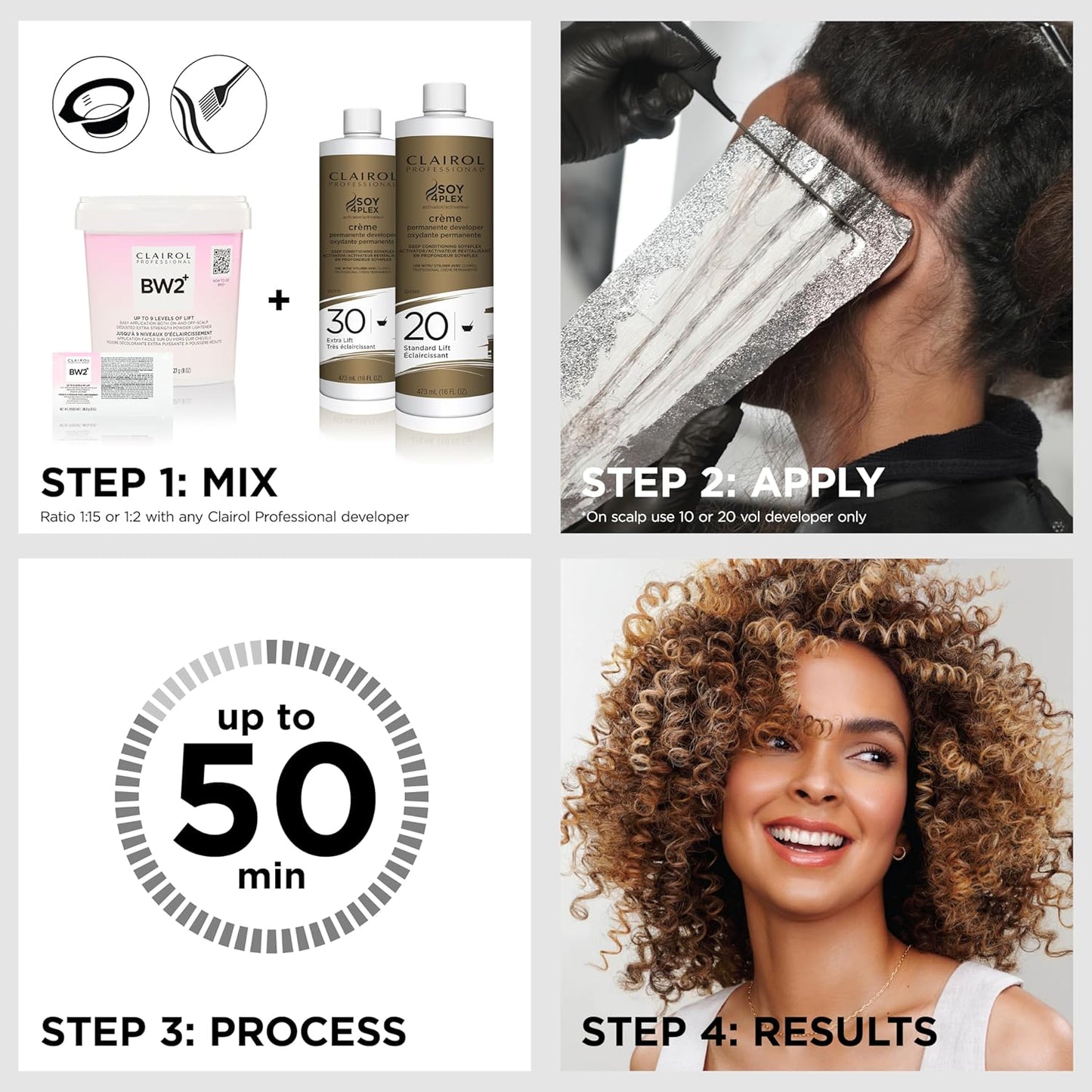 Clairol Professional BW2+ Powder Lightener - Extra Strength Hair Highlights & Lightening, Up to 9 Levels of Lift