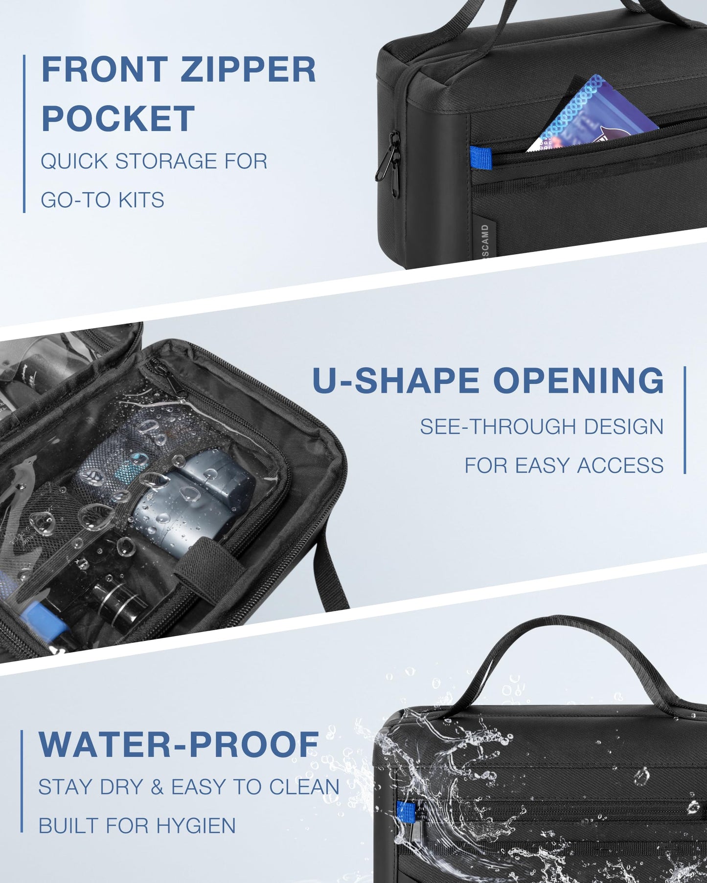 Marscamd Toiletry Bag with Travel Cube, Mens Water-Resistant Hygiene Bag, Versatile Organizer for Shaving Accessories, Bathroom and Shower Essentials, Black