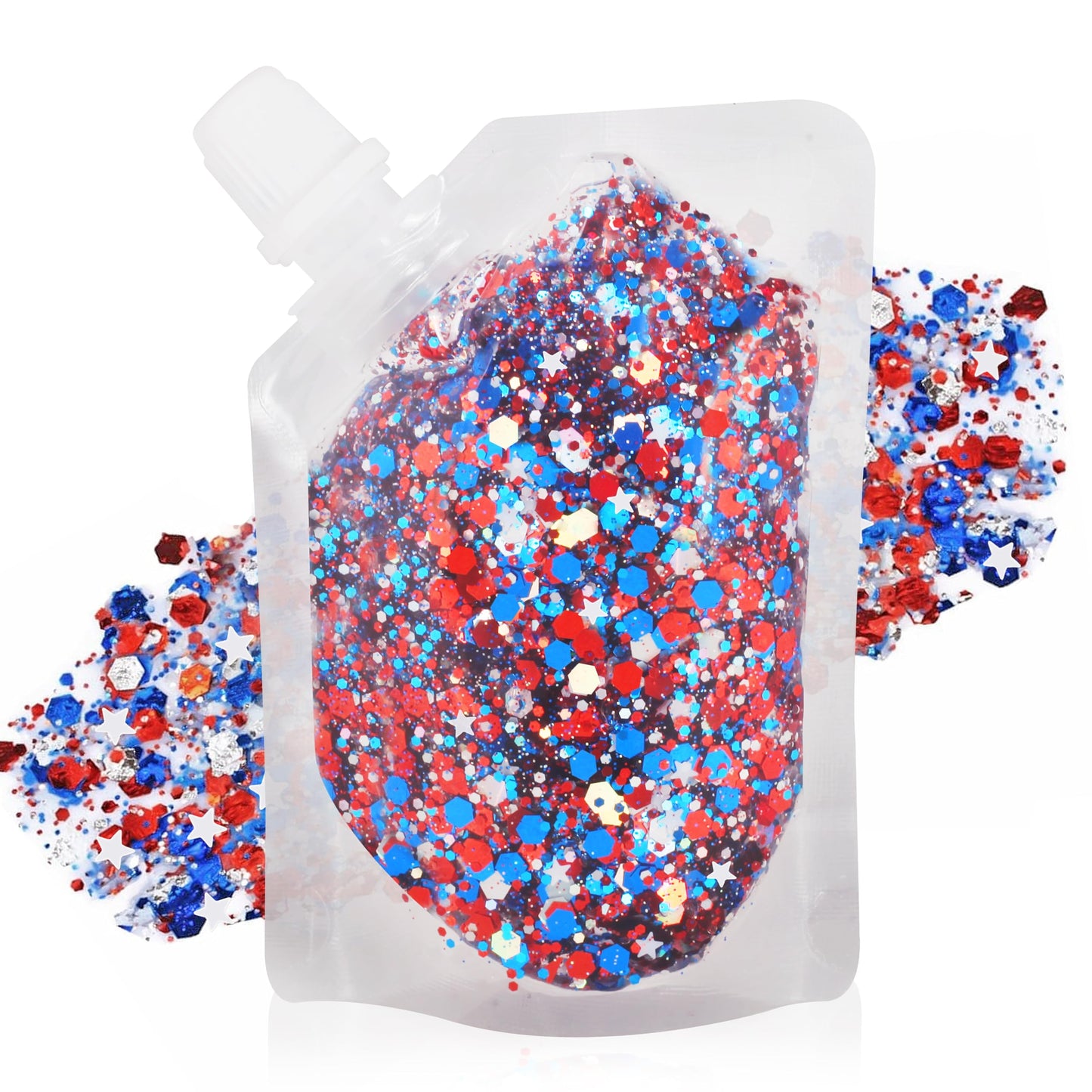MEICOLY Red White and Blue Face Body Glitter Women Rave Accessories,4th of July Accessories Outfits for Women, Patriotic Pride Chunky Hair Glitter for Kids