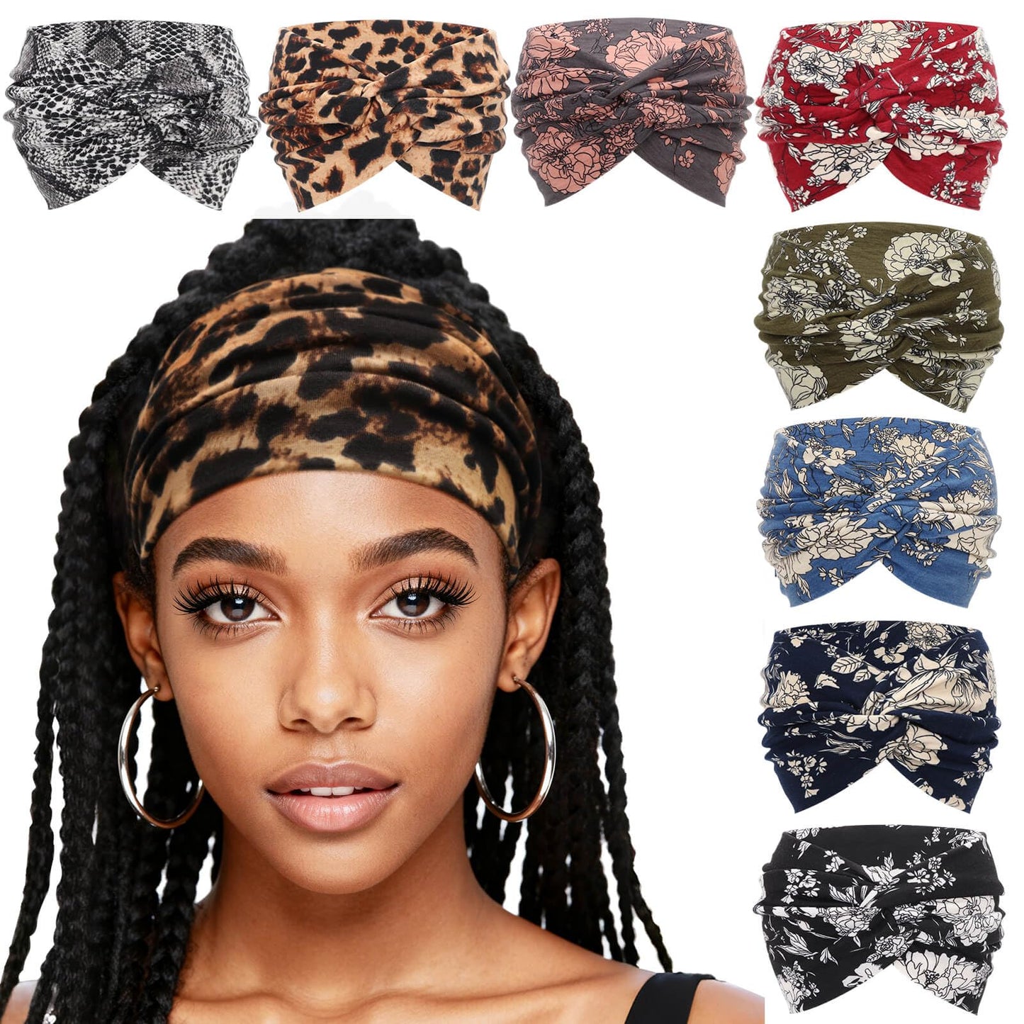 AQOKKA Extra Wide Headbands for Women Large Turban Headband Non Slip Boho Elastic Hairband Hair Twisted Knot Head Bands