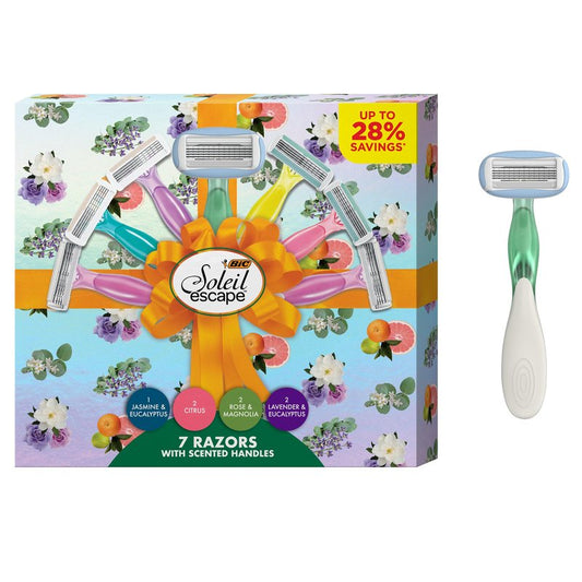 BIC Soleil Escape Women's Disposable Razors Variety Holiday Gift Set, Scented Razor Handles, 7 Razors, Self Care Gifts for Women