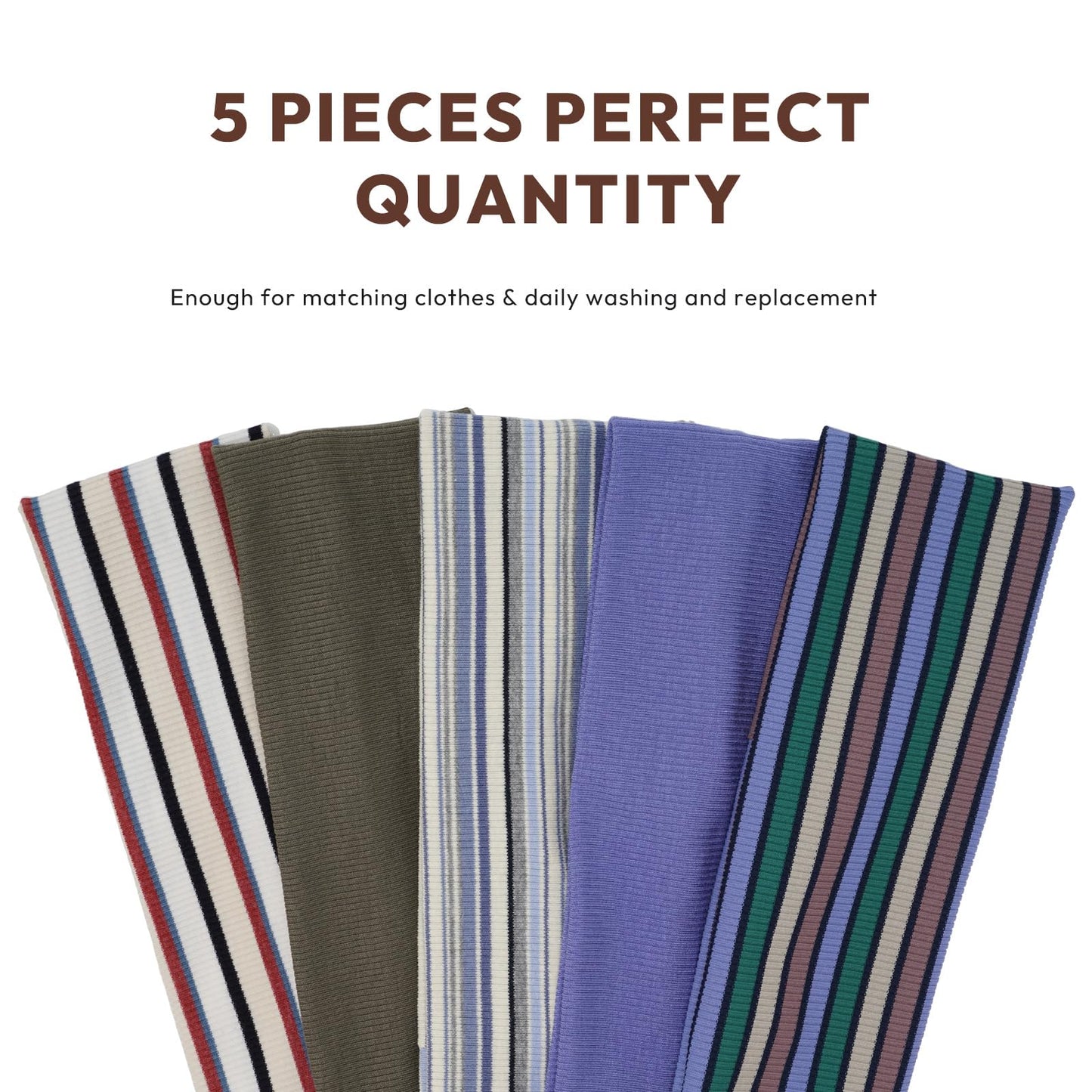 Aranya Classic Striped Headbands for Women 5pcs – Minimalist Soft Stretchy Fabric Athletic Hair Accessories for Yoga, Workout & Active Life (Striped Collection)