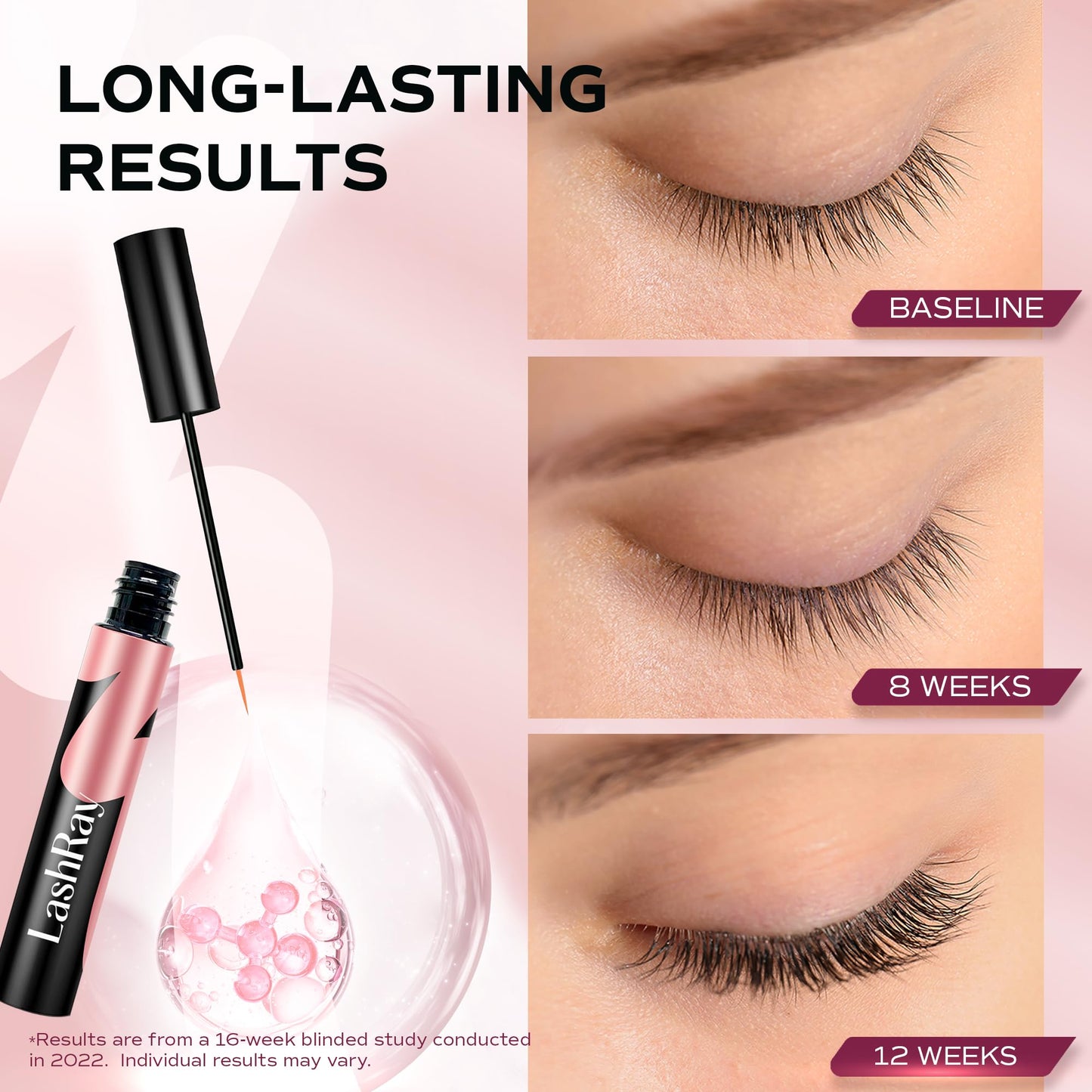 Advanced Lash Serum for Eyelash Growth: LashRay Eye Lash Enhancing Serum to Grow Longer Thicker Eyelashes for Women, 0.1 oz