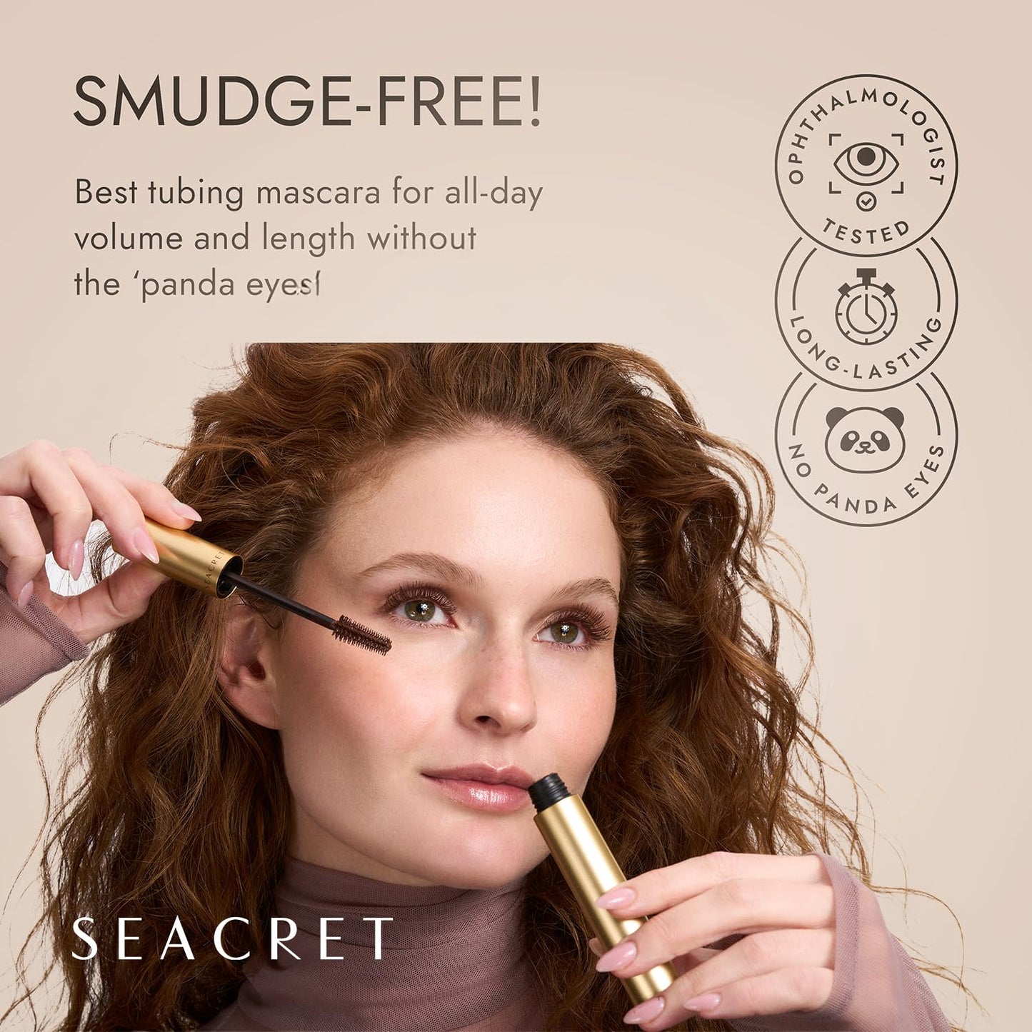 Non-Smudge Tubing Mascara - Dead Sea Mineral Infused, Flake-Free, Vegan | 0.28 Oz / 8 g