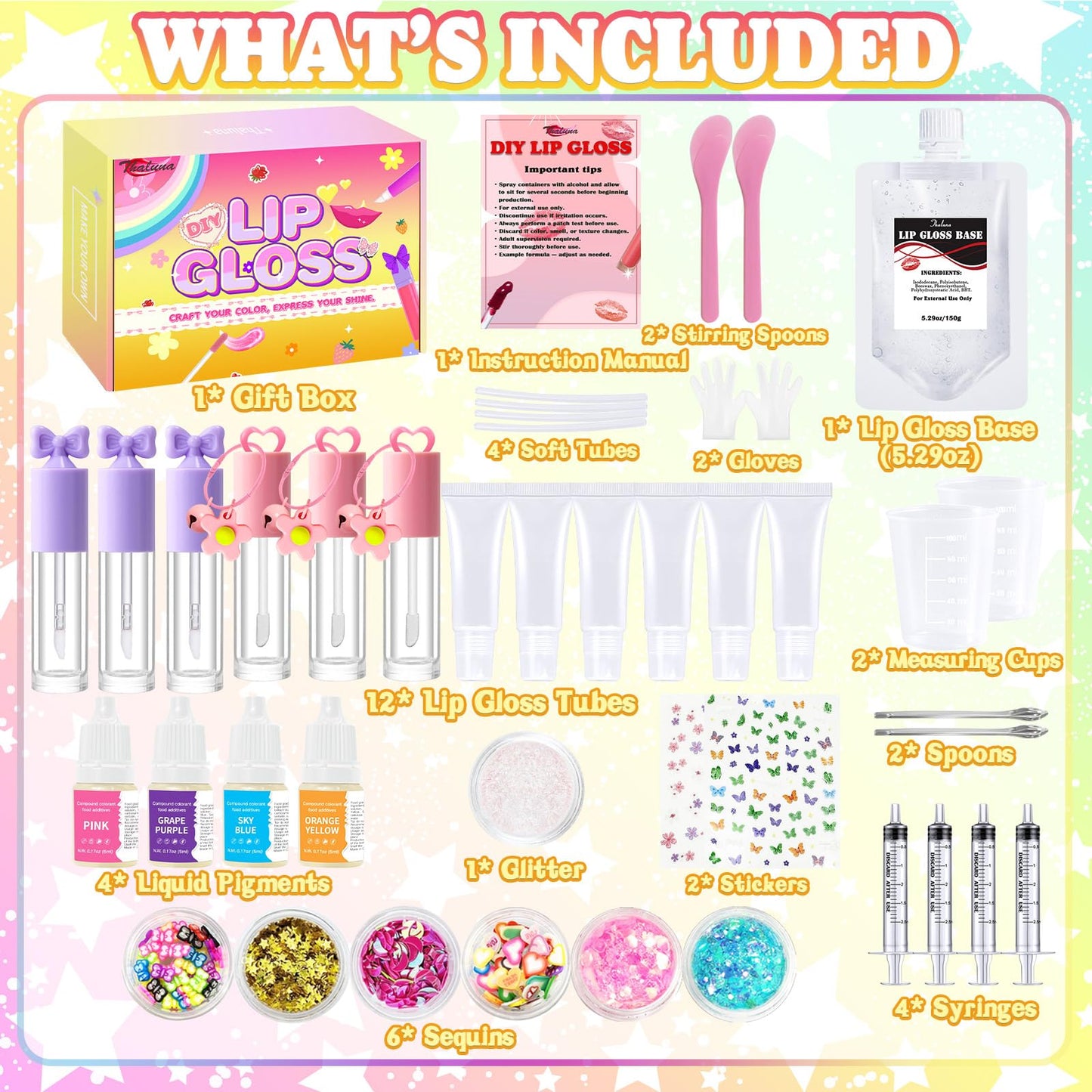 Thaluna Lip Gloss Making Kit, Lip Gloss Set for Women Lip Kit Fun DIY Lipgloss Making Kit, Make Your Own Lip Gloss Kit, Moisturizing Glitter Keychain Birthday Gifts Girls Trendy Stuff