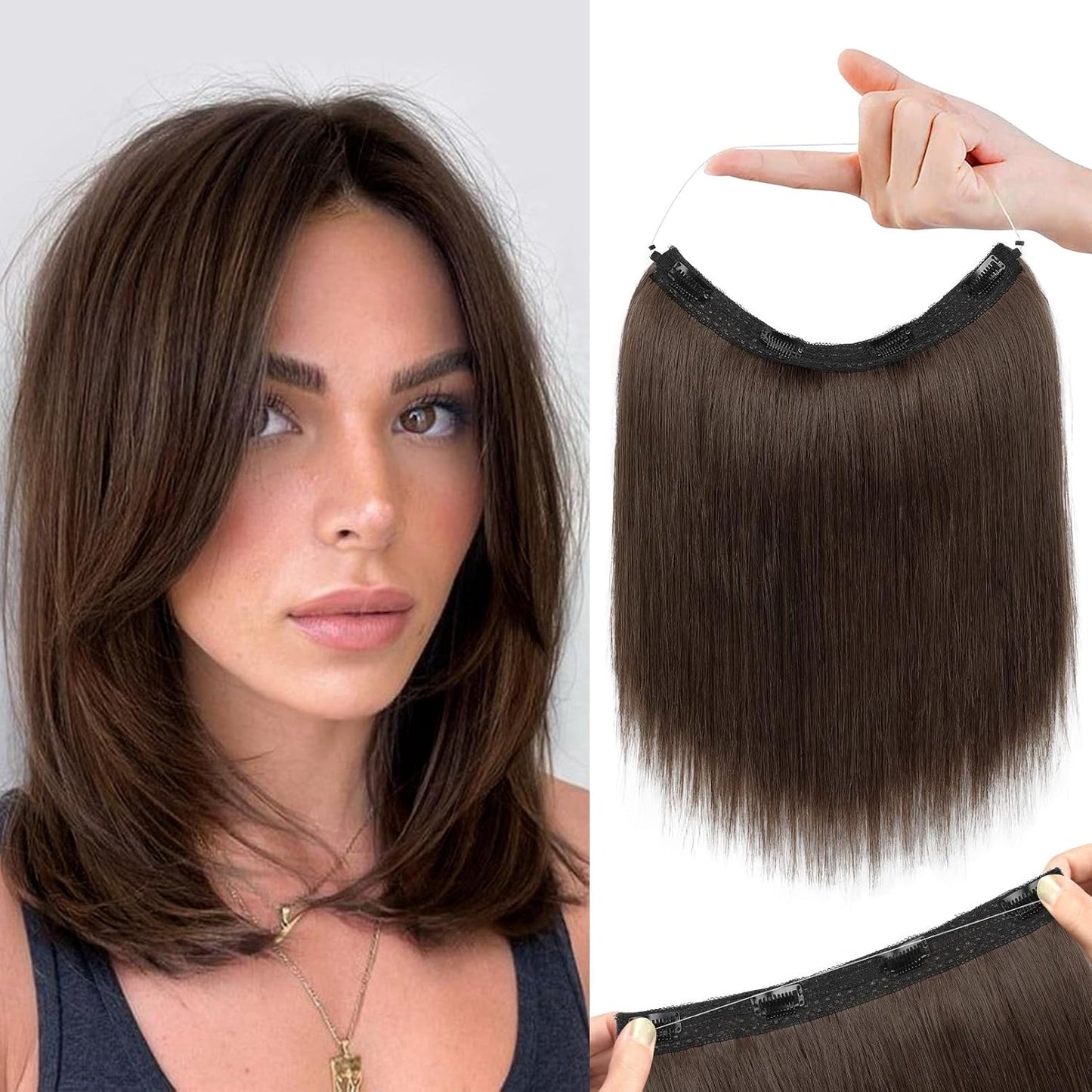 REECHO Invisible Wire Hair Extensions - Thinner Lace Weft, 12-Inch Short Straight Clips | Light Blonde