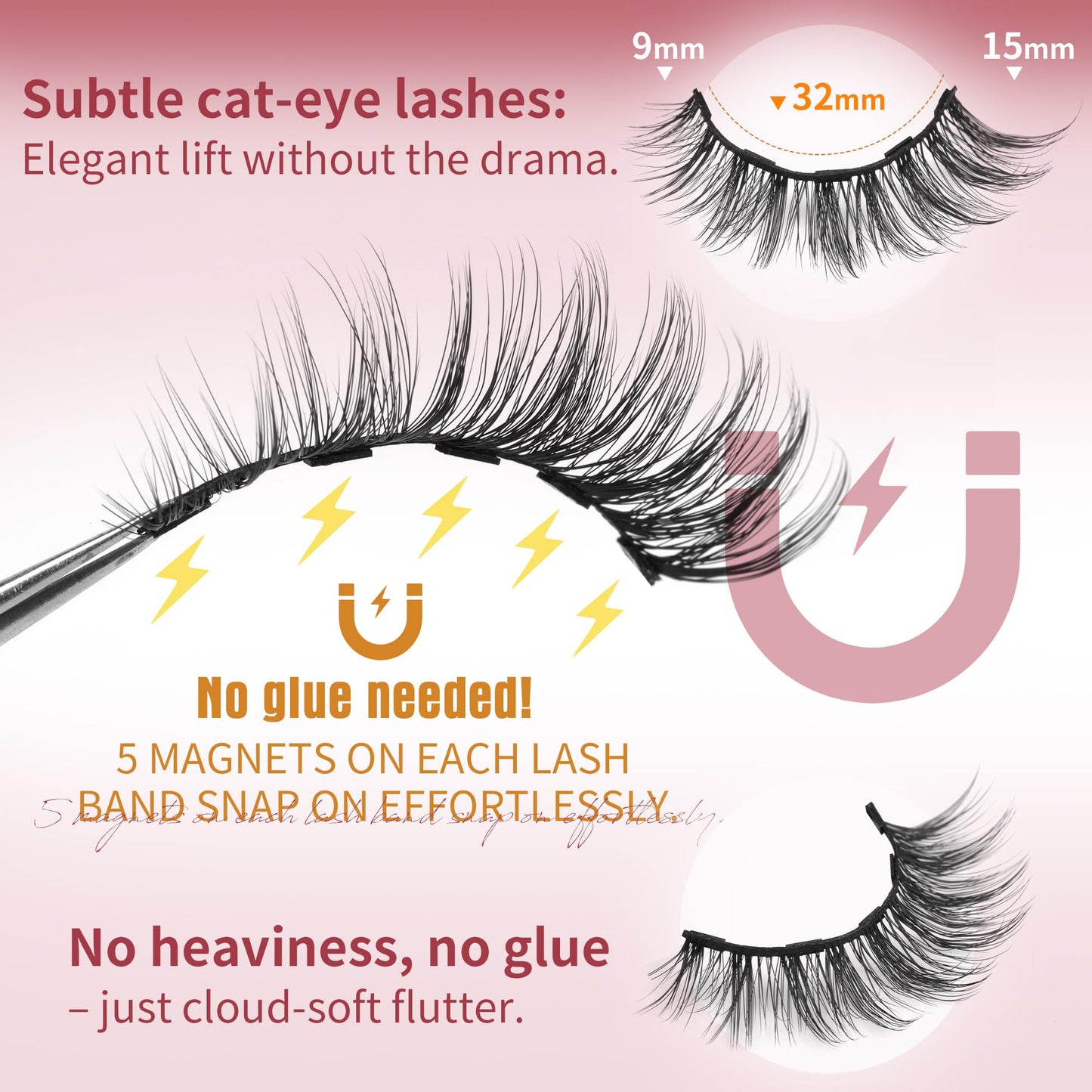 Magnetic Eyelashes with Eyeliner Natural Look Magnetic Lashes with Applicator No Glue Needed Cat Eye Lash Wispy Magnet Lash 5 Pairs with Magnet Eyeliner