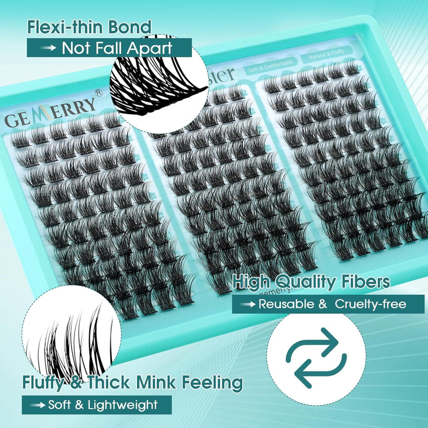 GEMERRY Wispy Lash Clusters - D-Curly Individual Eyelash Extensions | 8-16MM Lightweight DIY Lashes