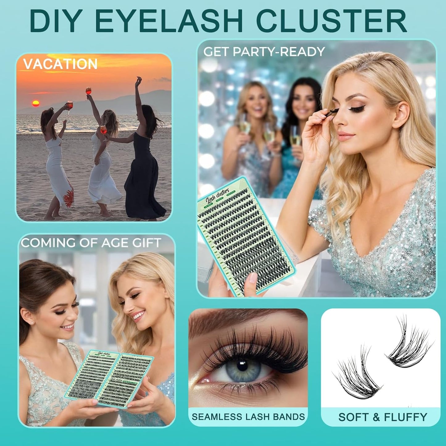 Lash Clusters Kit - 640pcs Wispy 30D/40D D Curl Individual Extensions | Natural 9-16mm with Bond, Seal & Tweezers