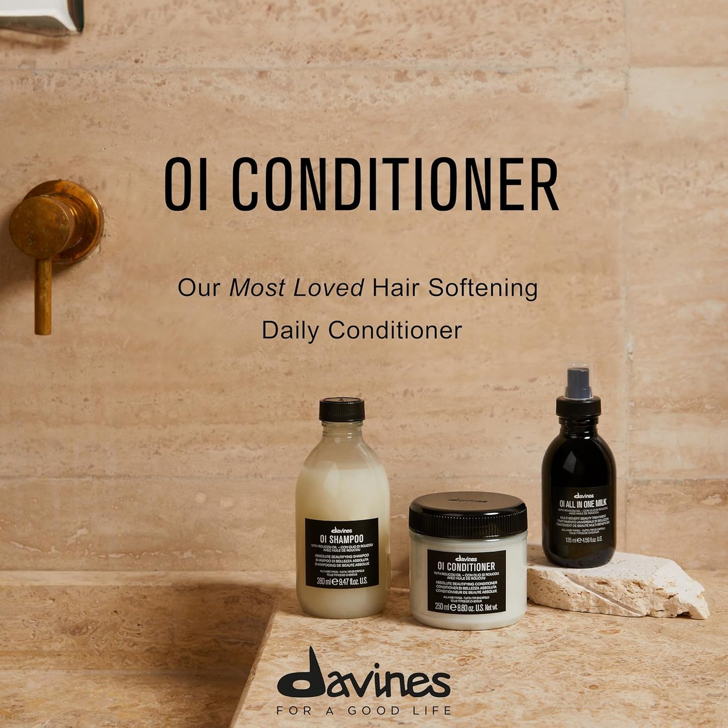 Davines OI Conditioner - Hydrating Cream for All Hair Types | Accelerates Drying, Adds Shine & Softens with Roucou Oil