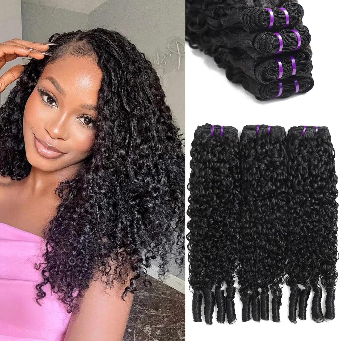 Burmese Curly Hair Bundles - 100% Unprocessed Virgin Remy Hair | 20, 22, 24 Inch Natural Color Extensions for Women