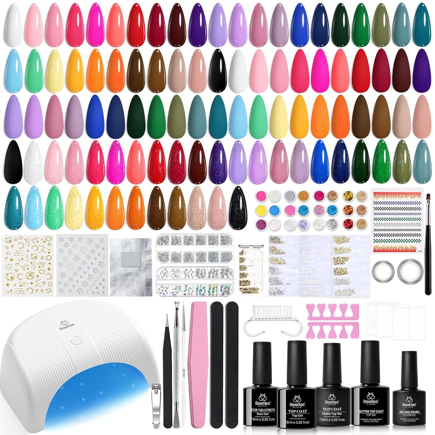 Beetles Gel Nail Polish Set - 23-Piece Summer Colors Collection | UV Gel Polish in Pink, Green, Blue with Base & Top Coat