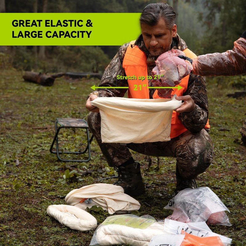 GearOZ Elk Game Bags Hunting Meat Bag 5-Pack Reusable Rolled Heavy Duty Quarter Bags, Durable Hunters' Game Bags Large Enough for Elk/Caribou/Deer/Moose, 48" x4, 28" x1