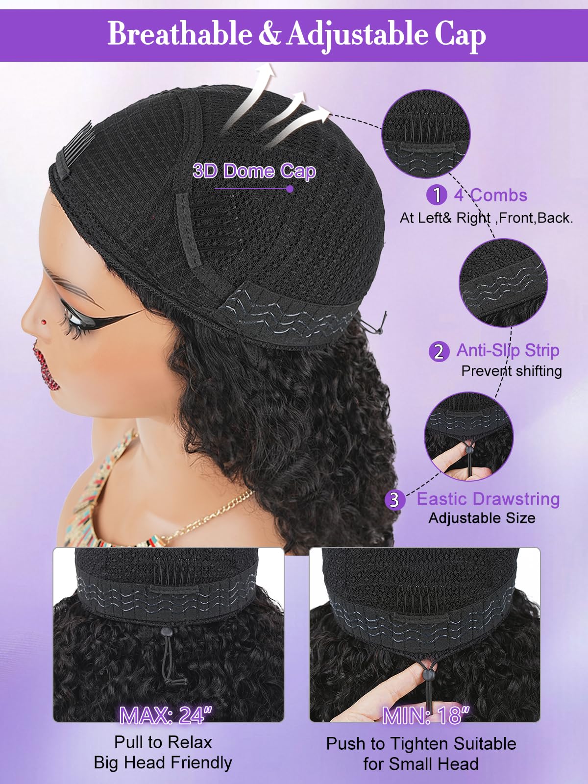 Legendhair Burmese Curly Half Wig Human Hair 26 Inch 180% Density Wear and Go Glueless Wig with Drawstring Spiral Curly Ends 3 in 1 Flip Over Headband Wig Beginner Friendly for Black Women