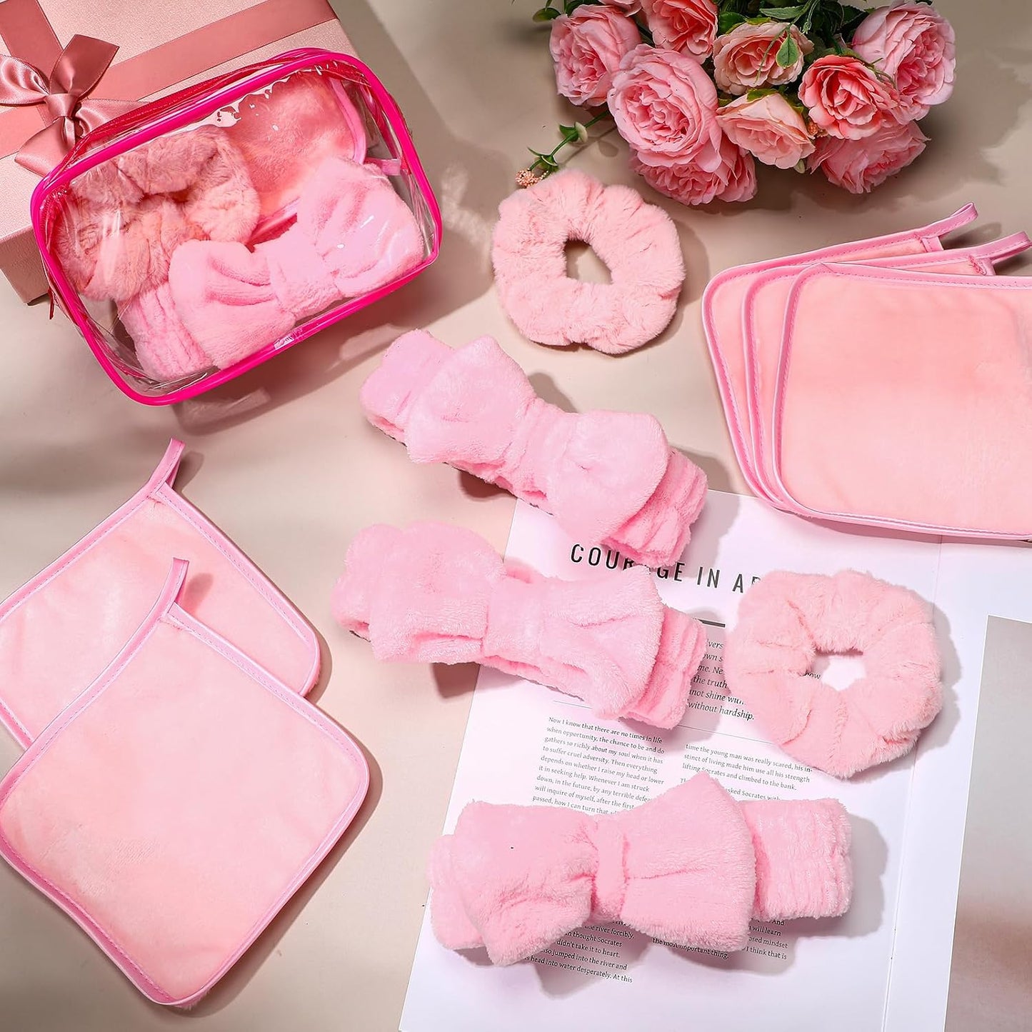 24-Piece Sleepover Party Supplies - Spa Party Favors with Headbands, Scrunchies & Makeup Remover Cloths | Pink
