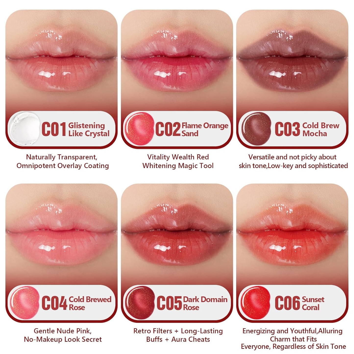 Lip Gloss Set - 12 Pack Shiny Moisturizing Lip Oil for Dry Cracked Lips | 6 Vibrant Colors for Women and Girls
