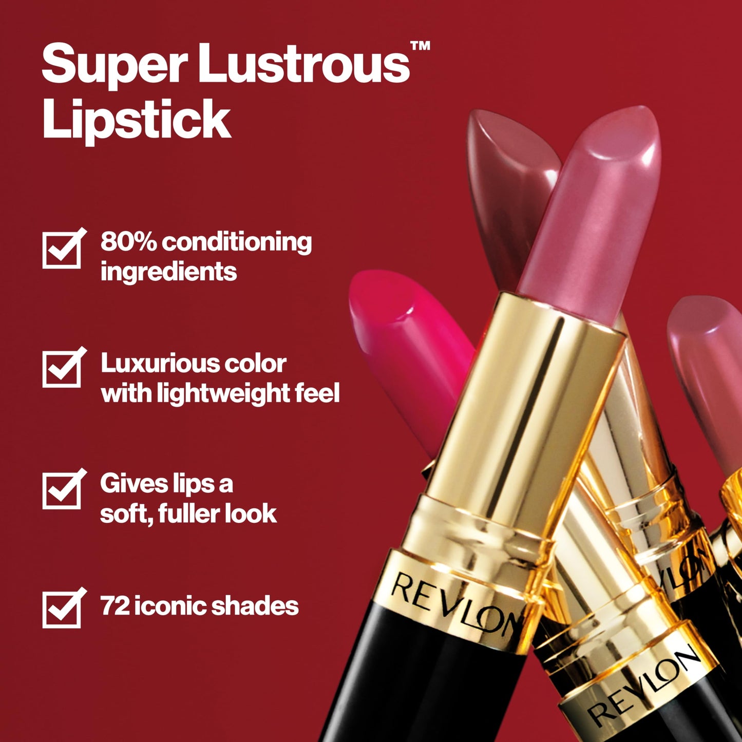 Revlon Super Lustrous Lipstick, Creamy Formula For Soft, Fuller-Looking Lips, Moisturized Feel, 801 After Glow, 0.15 oz