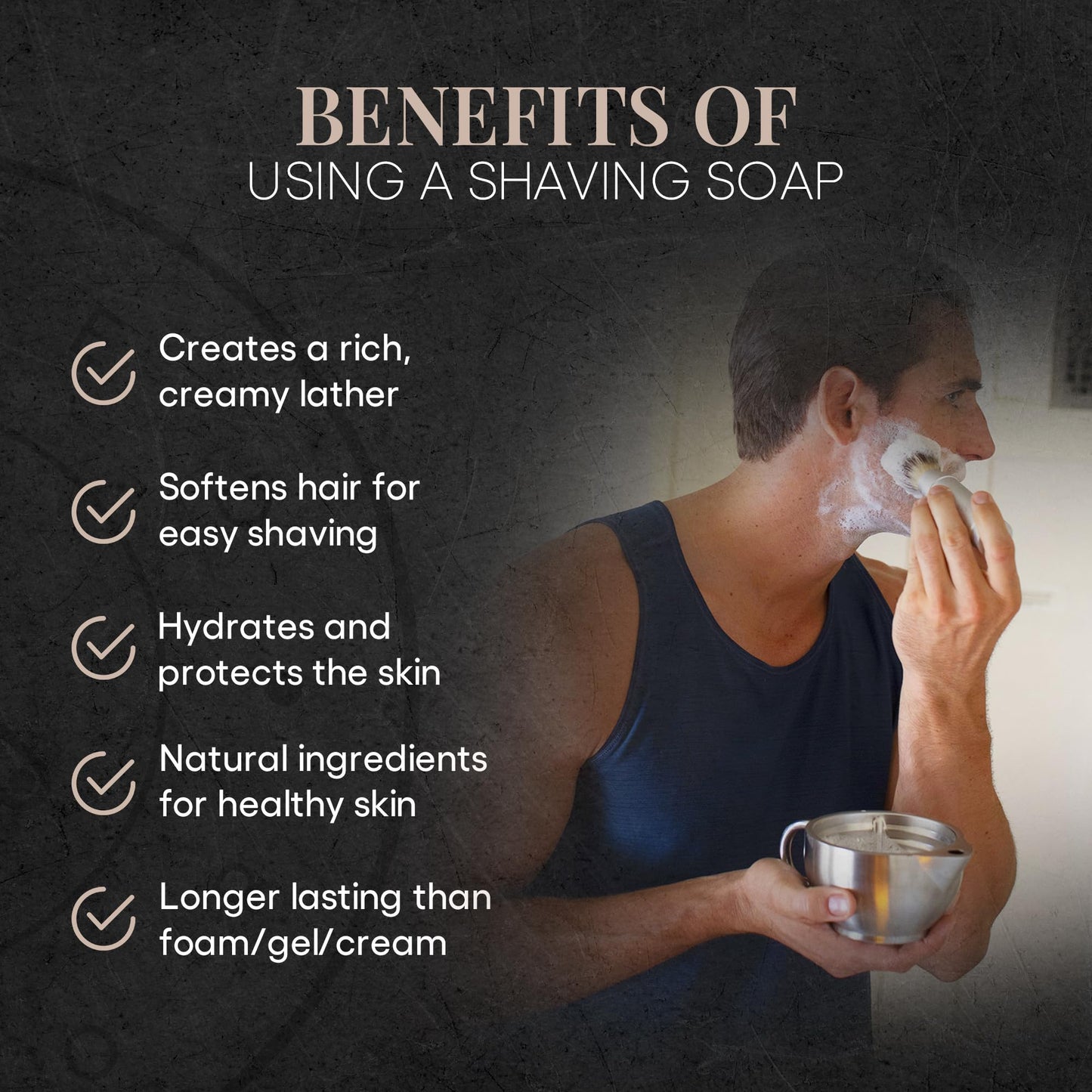 Naked Armor Organic Shave Soap for Men - Large 7oz Shaving Soap Tin for Sensitive Skin & Wet Shaving - Handmade with Shea Butter & Essential Oils - Rich Creamy Lather (Tobacco)