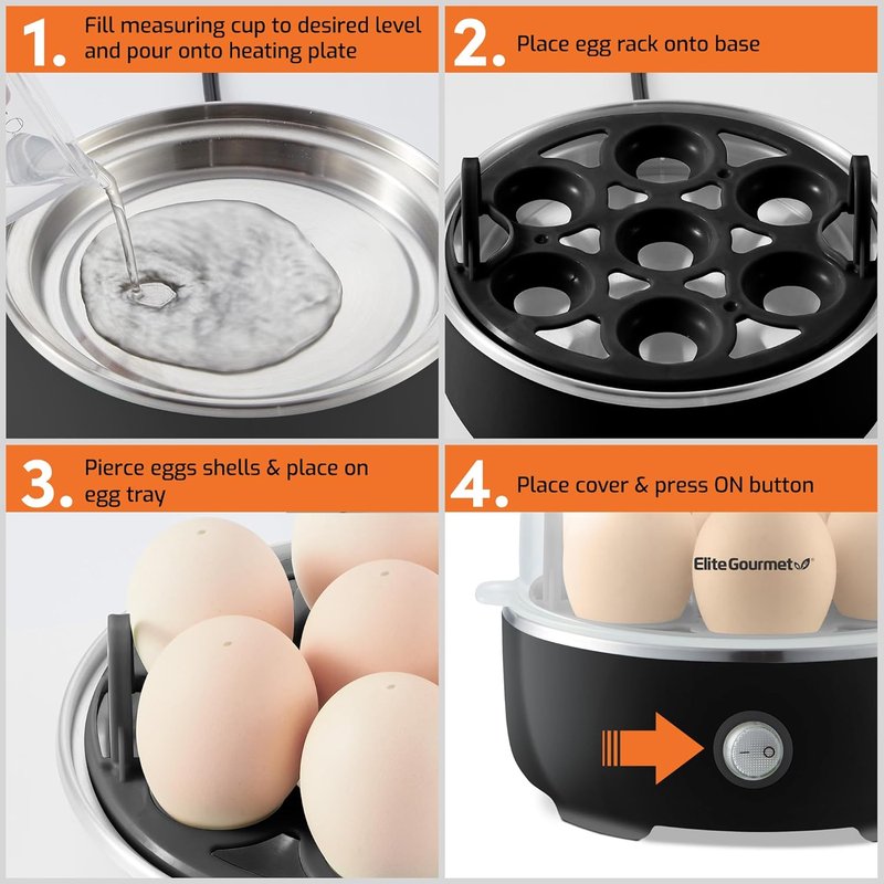 Easy Egg Cooker - Electric 7-Egg Capacity, Soft/Medium/Hard-Boiled, Auto Shut-Off, BPA Free | Classic Black
