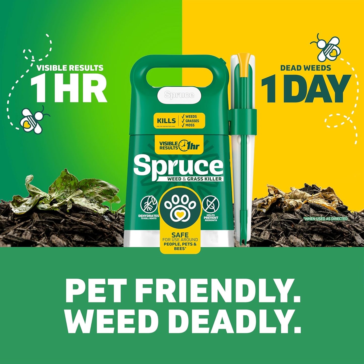 Weed Killer Spray Power Wand Kit - Effective Spot Treatment for Lawns & Gardens | 64 oz with 2 AA Batteries