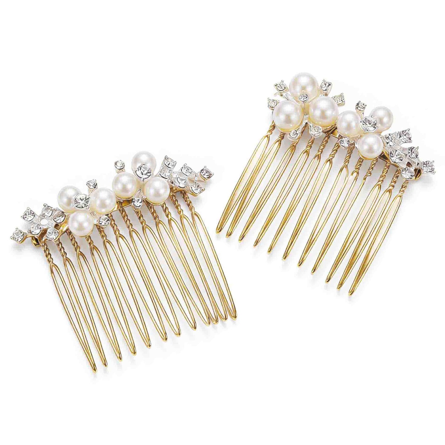 EVAZEN Pearl Wedding Hair Accessories Bridal Hair Comb Rhinestone Bride Hair Clip for Women(2 pcs)(Gold)