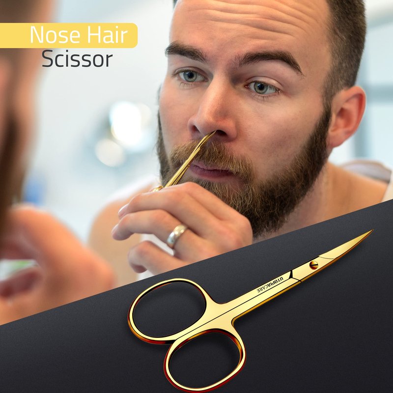 Utopia Care Curved & Rounded Facial Hair Scissors for Men, Mustache, Nose, Beard, Eyebrows, Eyelashes, Ear Hair Cutting & Trimming Scissors, Red